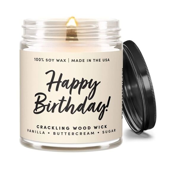 NWT Wool + Pepper Co. HAPPY BIRTHDAY Soy Wood Wick Candle - Picture 2 of 5